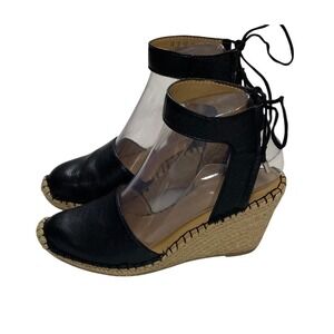 Franco Sarto Black Leather Espadrille Wedge Sandals Lace Up Ankle Women's Size 8